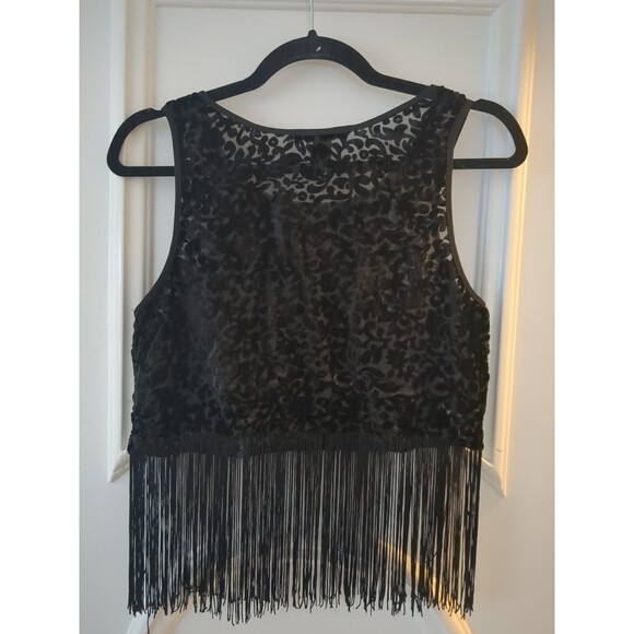 Vintage Forever 21 TOP Med Black Sheer Floral Fringe Whimsey goth Coquette - Picture 4 of 11